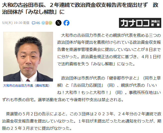 古谷田力政治資金収支報告書